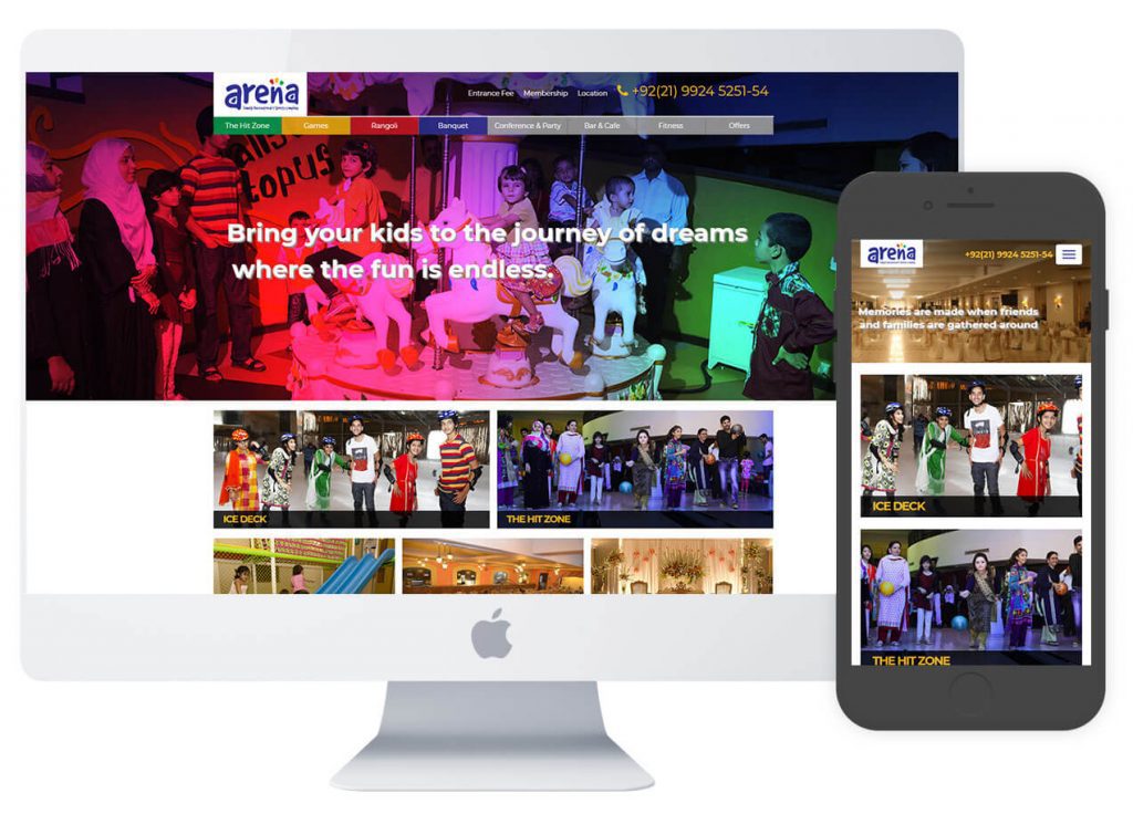 Website design and development for Arena – family recreational & Sports Complex